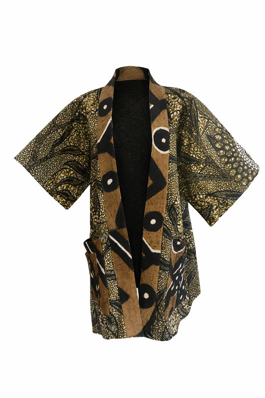 The Bogolanfini Kimono - Brown Blossom